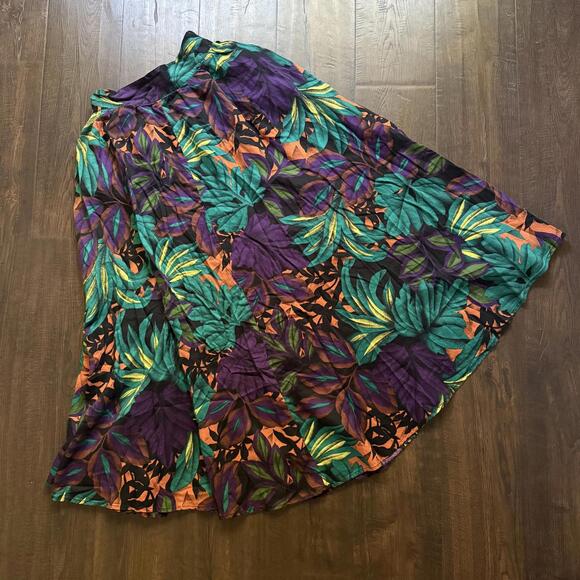 Vintage Tropical Floral Purple Green High Waisted Skirt Kathy Comelli Shapely M - Picture 1 of 4